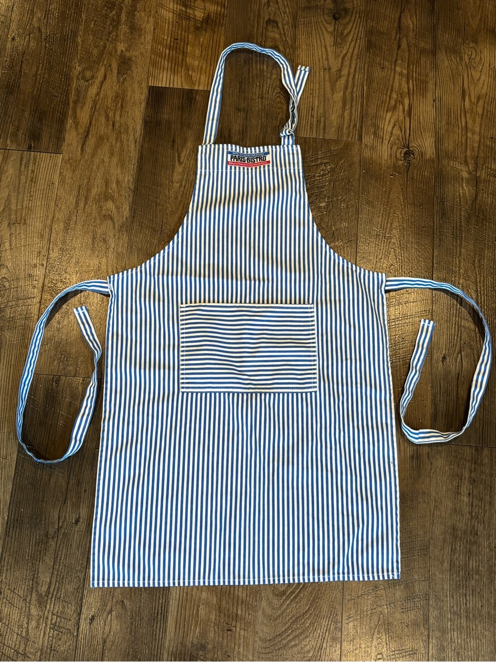 90’s Now Designs Paris Bistro French Striped Blue/White Cotton Apron w/ Pocket